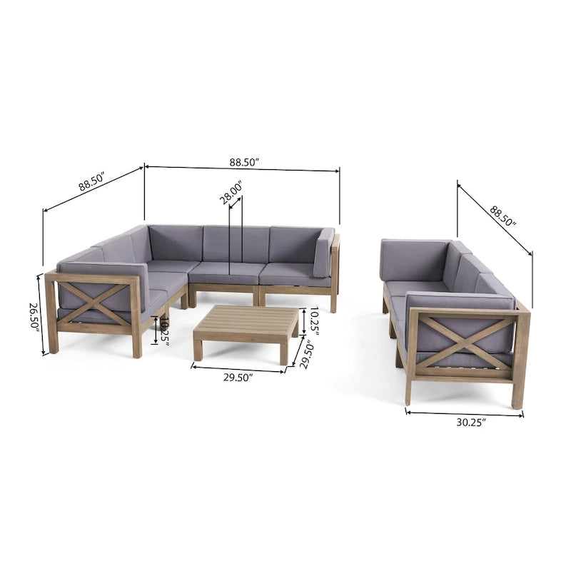 Ensemble de canapé d'angle 9 pièces en bois d'acacia Brava de Christopher Knight Home
