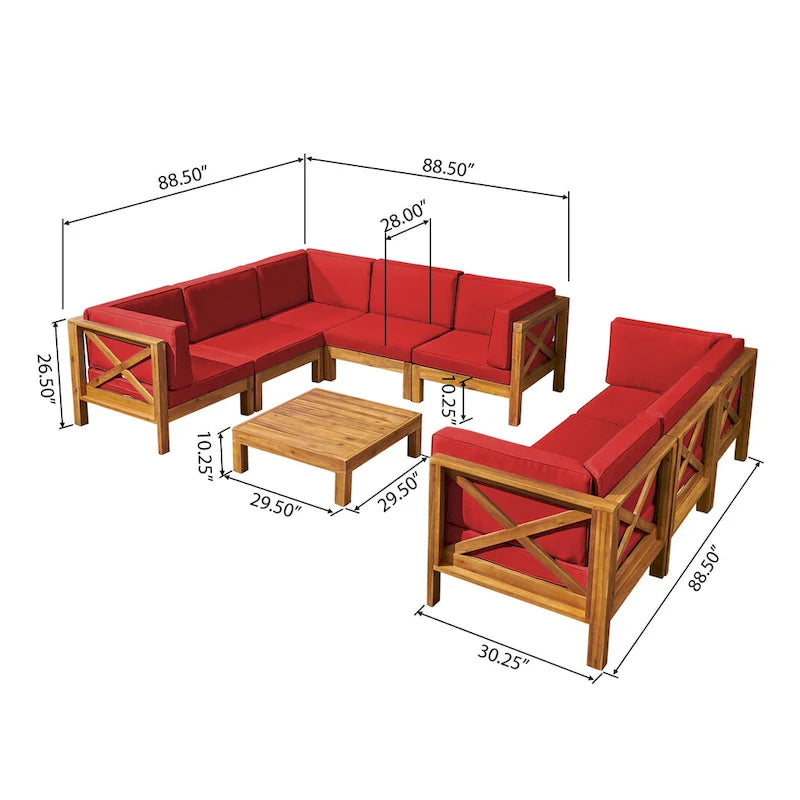 Ensemble de canapé d'angle 9 pièces en bois d'acacia Brava de Christopher Knight Home