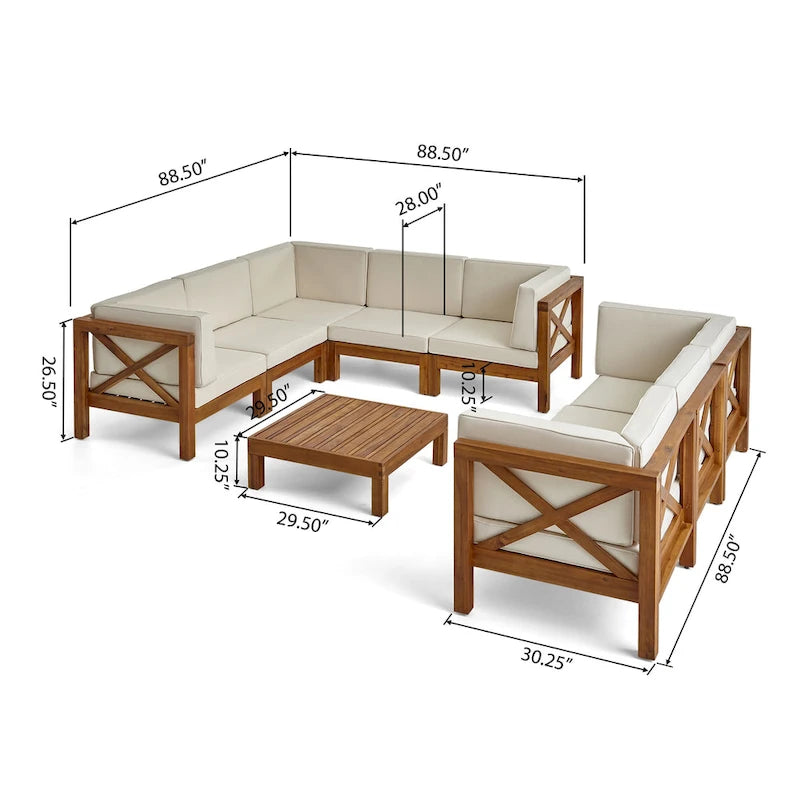 Ensemble de canapé d'angle 9 pièces en bois d'acacia Brava de Christopher Knight Home
