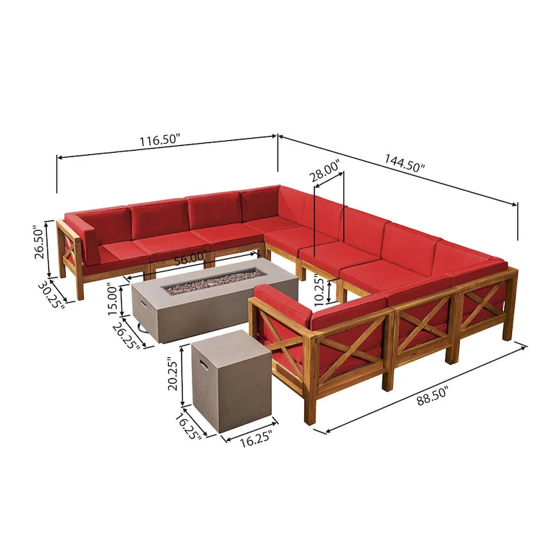 Ensemble de sectionnel et de foyer Brava d'extérieur en acacia par Christopher Knight Home