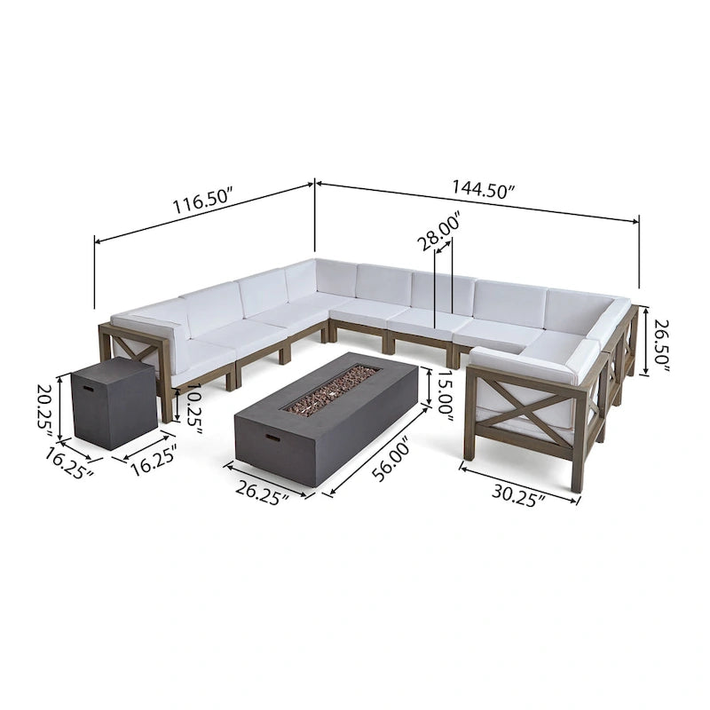 Ensemble de sectionnel et de foyer Brava d'extérieur en acacia par Christopher Knight Home