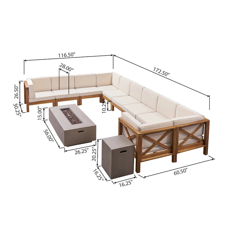 Ensemble de sectionnel et de foyer Brava d'extérieur en acacia par Christopher Knight Home