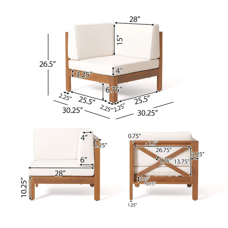 Ensemble de sectionnel et de foyer Brava d'extérieur en acacia par Christopher Knight Home