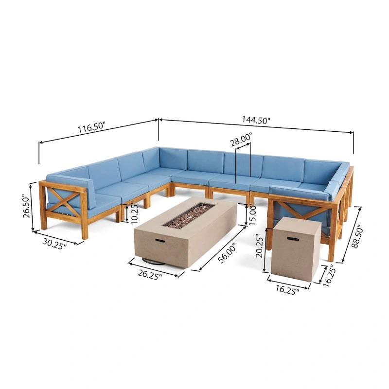 Ensemble de sectionnel et de foyer Brava d'extérieur en acacia par Christopher Knight Home