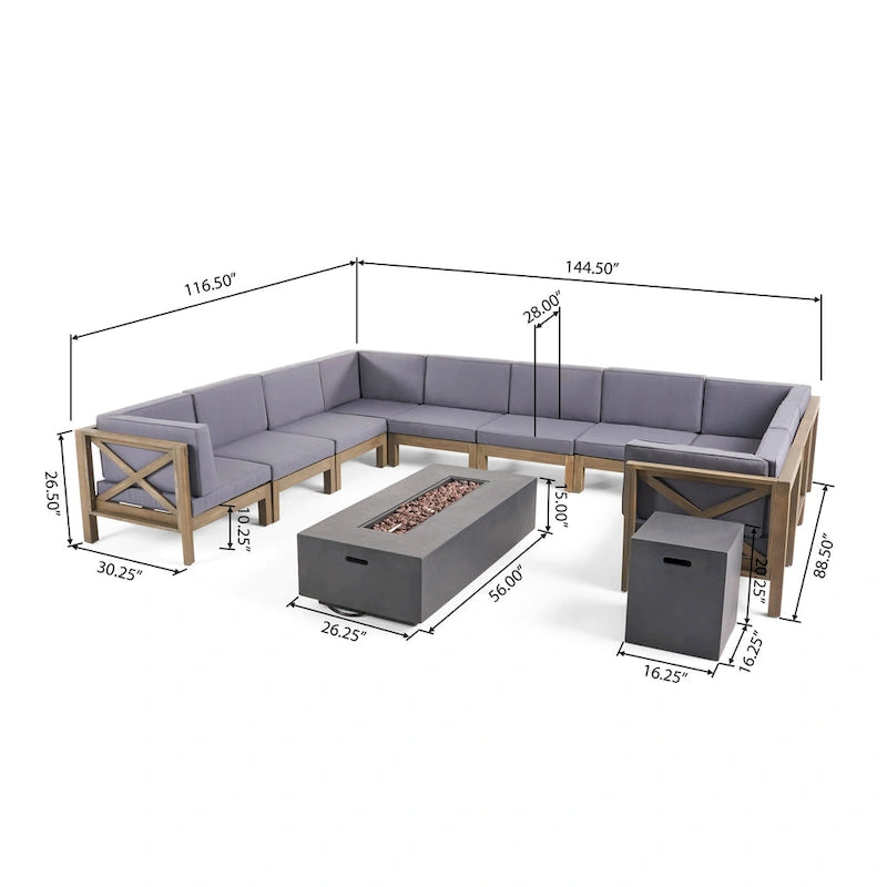 Ensemble de sectionnel et de foyer Brava d'extérieur en acacia par Christopher Knight Home