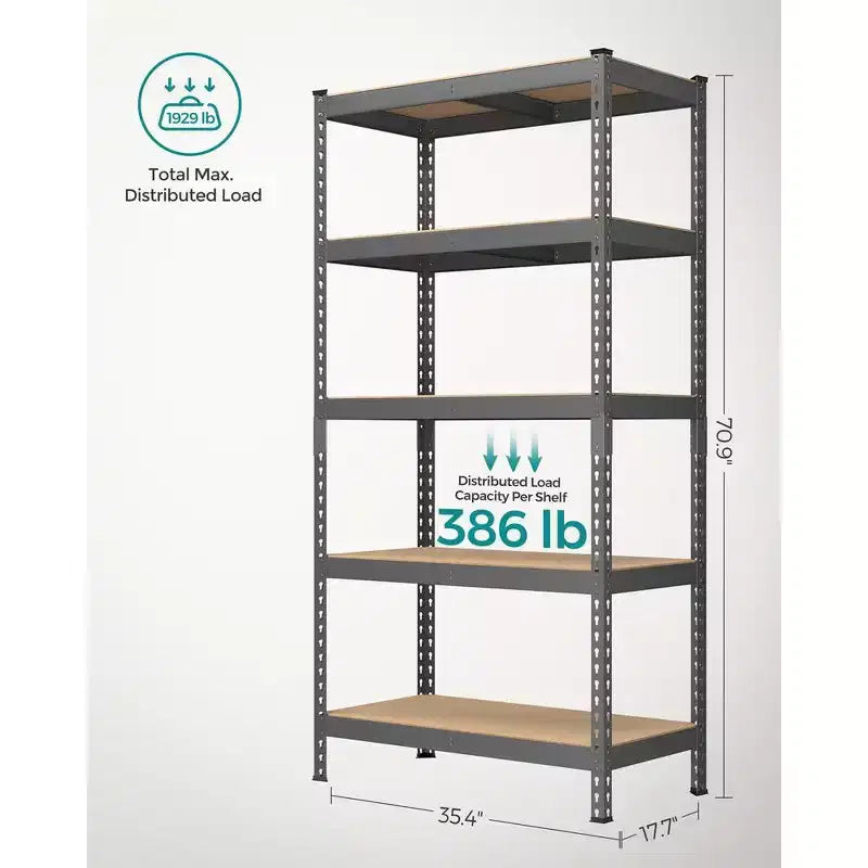 Étagères de rangement à 5 niveaux, unité de rayonnage réglable sans boulons, capacité de 875 kg