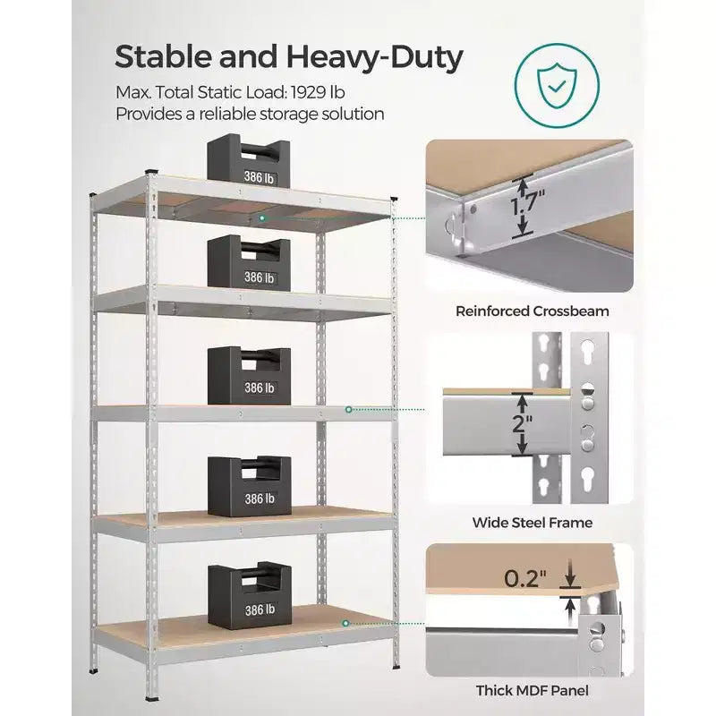 Étagères de rangement à 5 niveaux, unité de rayonnage réglable sans boulons, capacité de 875 kg