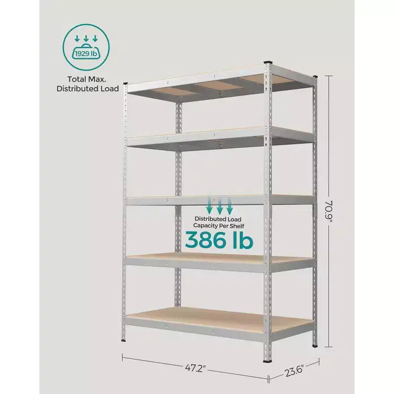 Étagères de rangement à 5 niveaux, unité de rayonnage réglable sans boulons, capacité de 875 kg