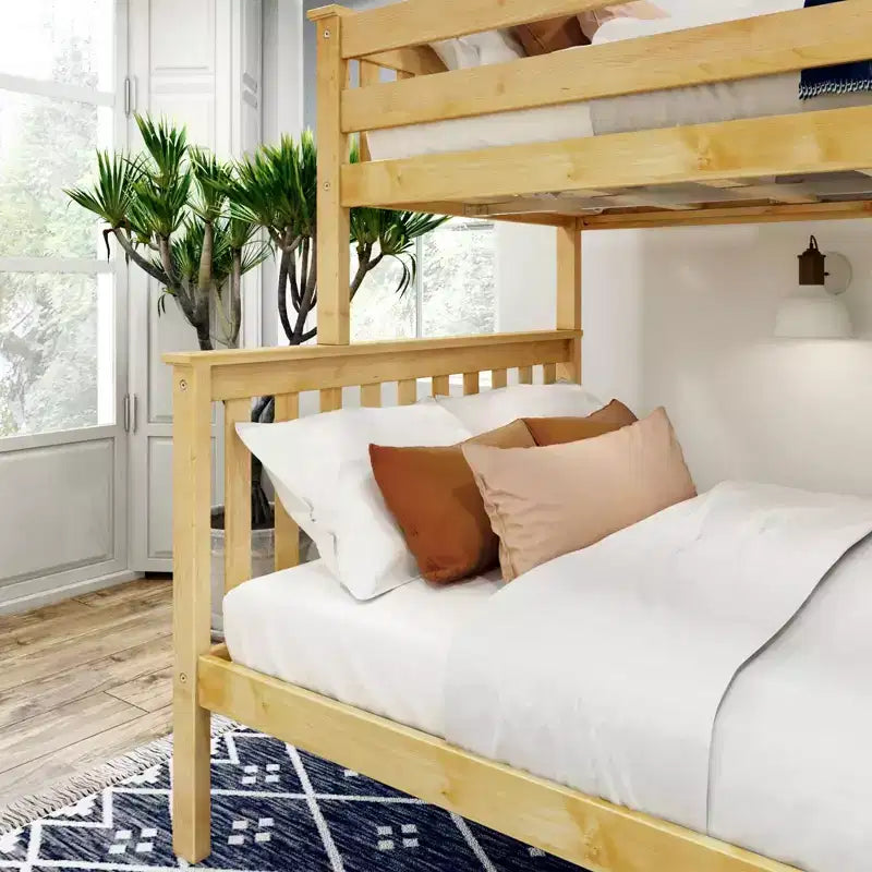 Lit superposé double en bois massif avec lit double en dessous, sans sommier tapissier requis