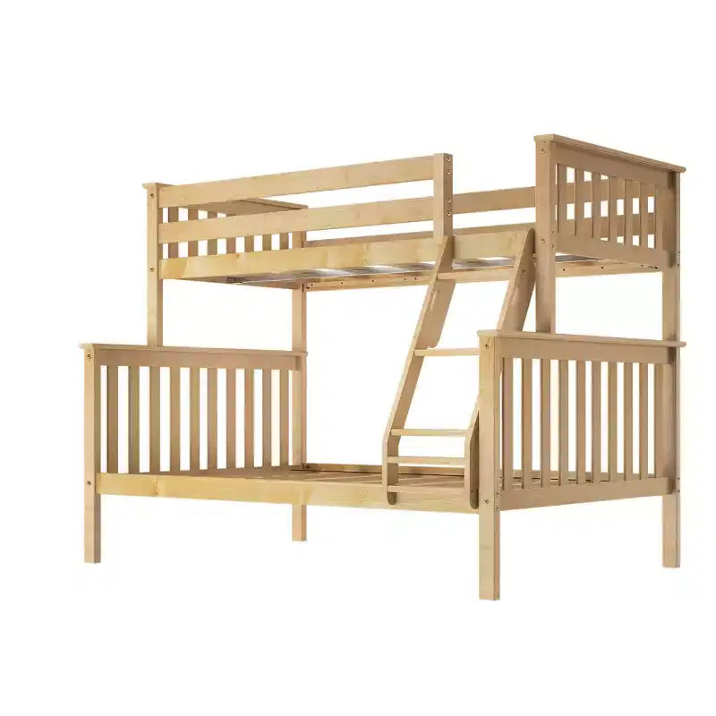Lit superposé double en bois massif avec lit double en dessous, sans sommier tapissier requis