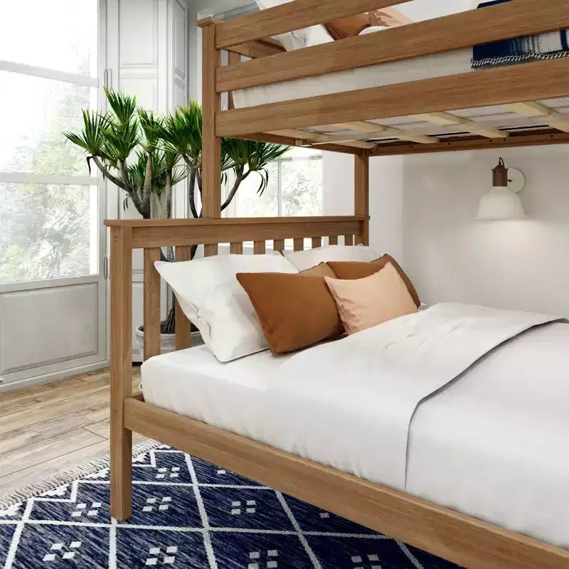 Lit superposé double en bois massif avec lit double en dessous, sans sommier tapissier requis