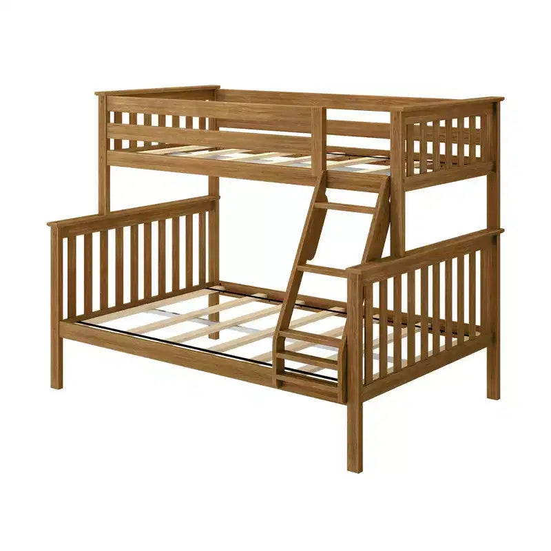 Lit superposé double en bois massif avec lit double en dessous, sans sommier tapissier requis