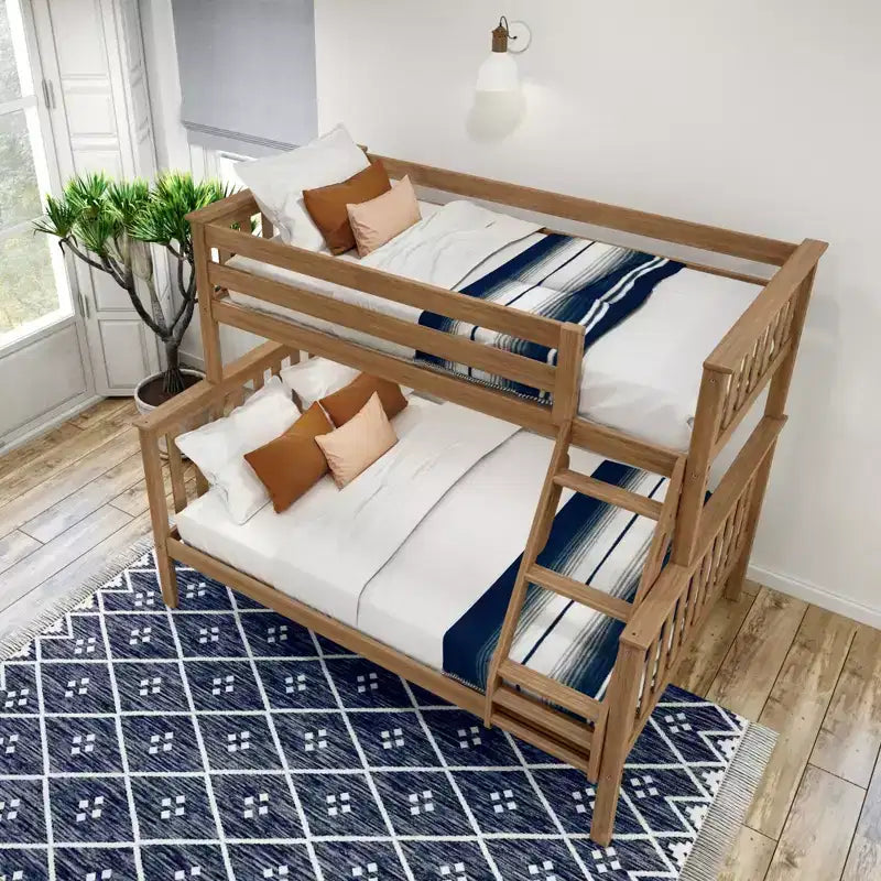 Lit superposé double en bois massif avec lit double en dessous, sans sommier tapissier requis