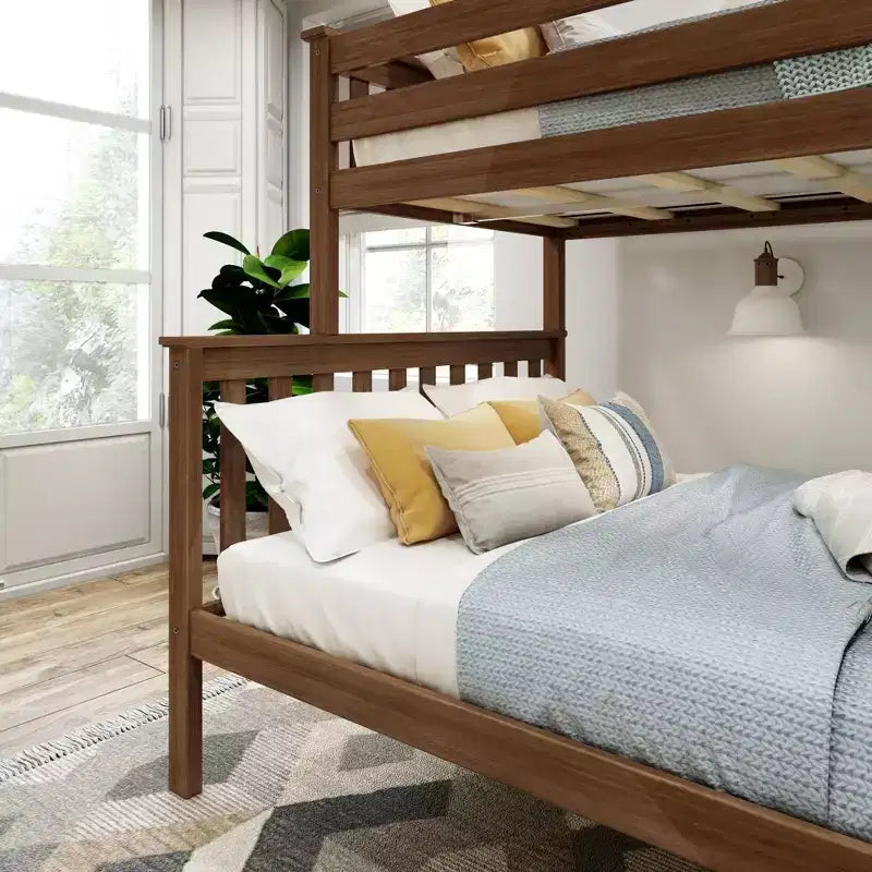 Lit superposé double en bois massif avec lit double en dessous, sans sommier tapissier requis
