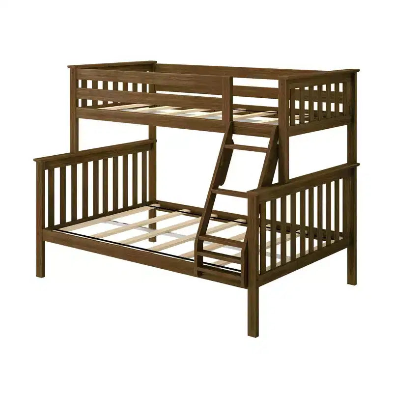 Lit superposé double en bois massif avec lit double en dessous, sans sommier tapissier requis