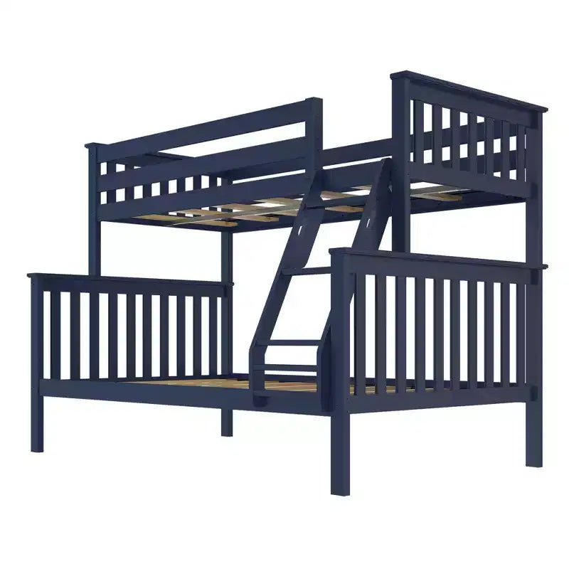 Lit superposé double en bois massif avec lit double en dessous, sans sommier tapissier requis