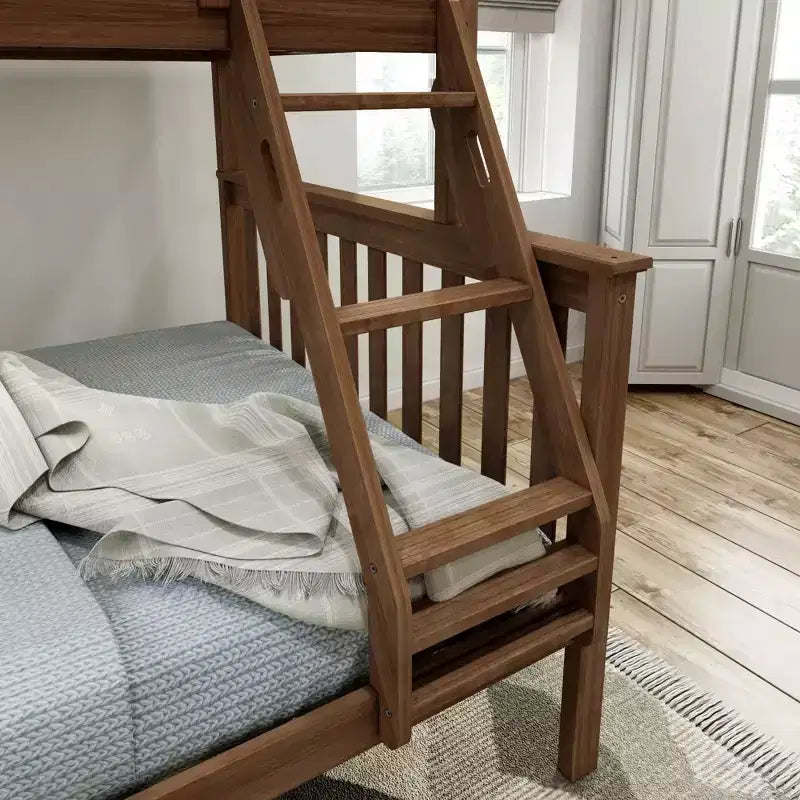 Lit superposé double en bois massif avec lit double en dessous, sans sommier tapissier requis