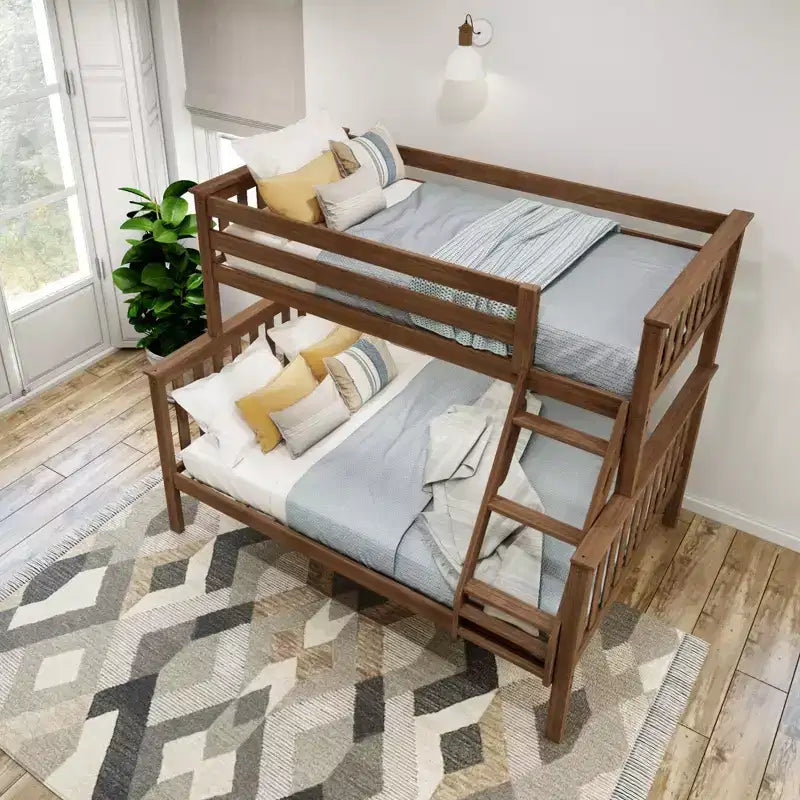 Lit superposé double en bois massif avec lit double en dessous, sans sommier tapissier requis