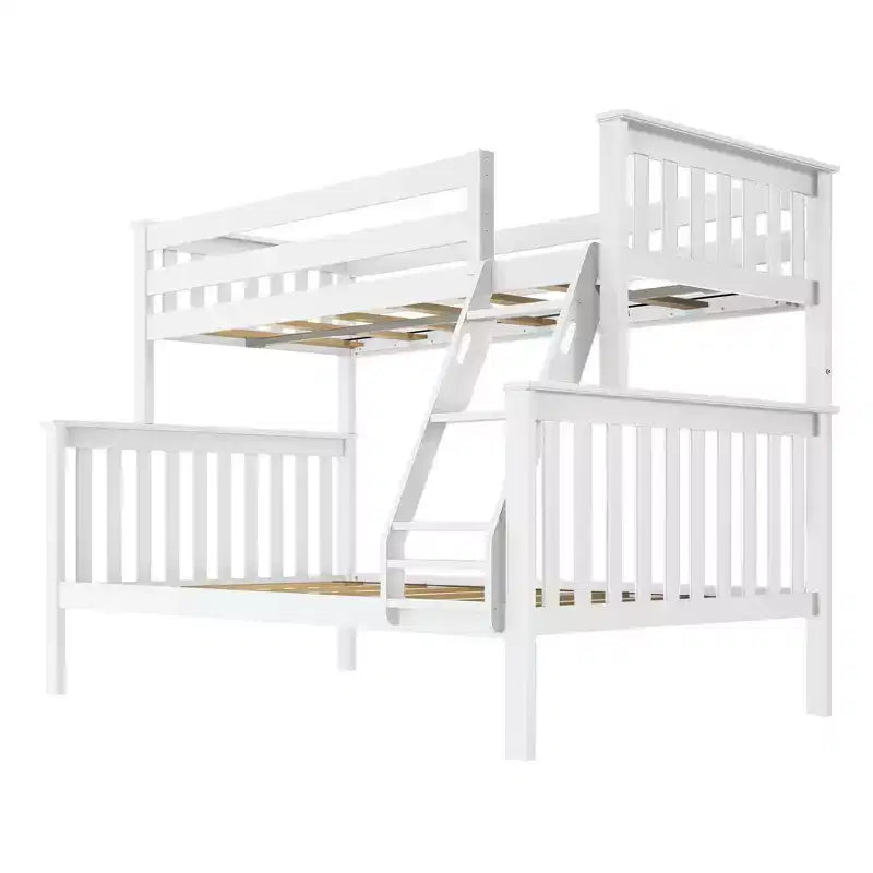 Lit superposé double en bois massif avec lit double en dessous, sans sommier tapissier requis