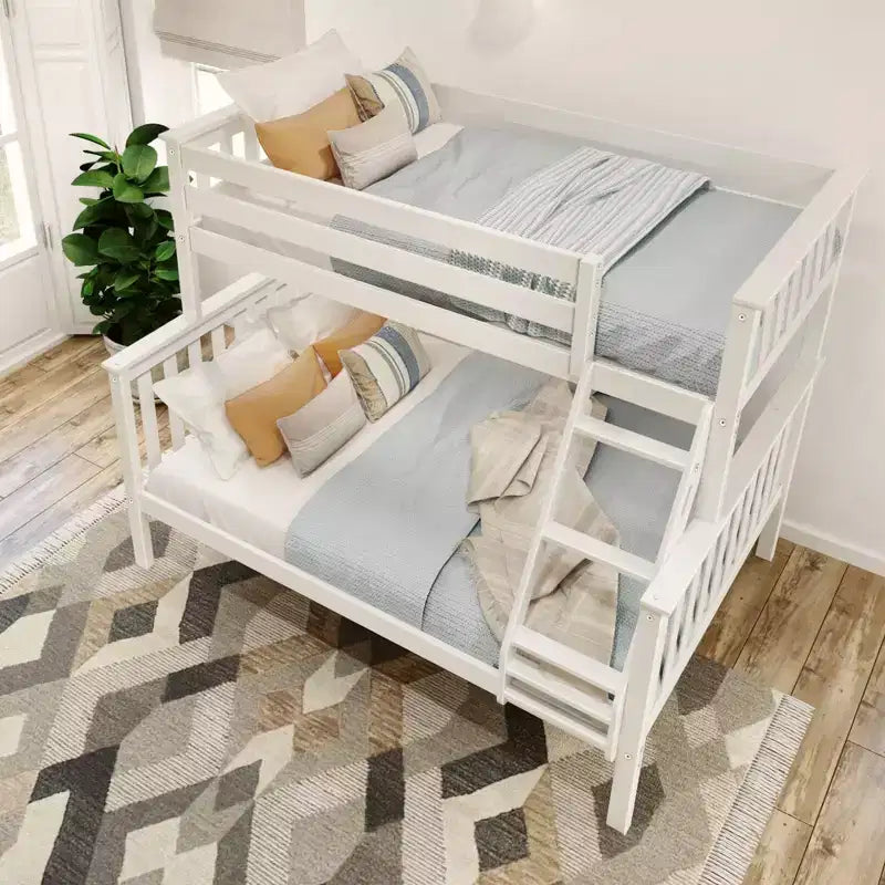 Lit superposé double en bois massif avec lit double en dessous, sans sommier tapissier requis