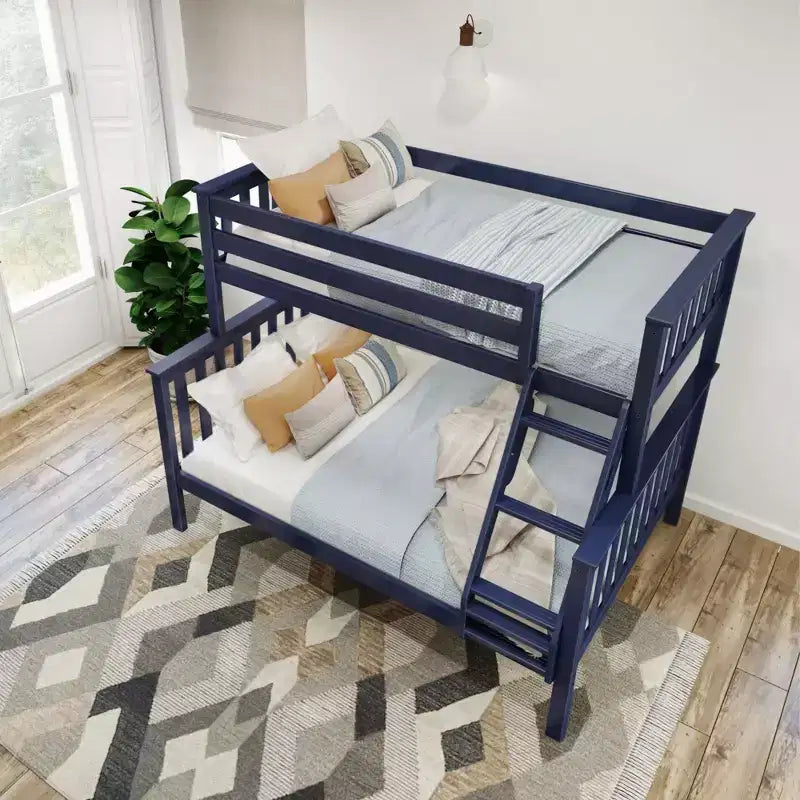 Lit superposé double en bois massif avec lit double en dessous, sans sommier tapissier requis