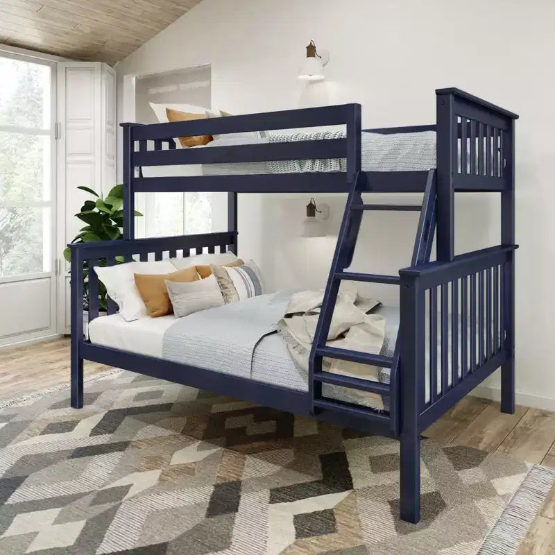 Lit superposé double en bois massif avec lit double en dessous, sans sommier tapissier requis