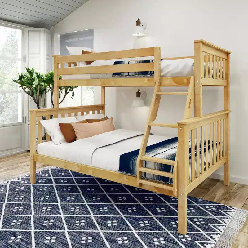 Lit superposé double en bois massif avec lit double en dessous, sans sommier tapissier requis
