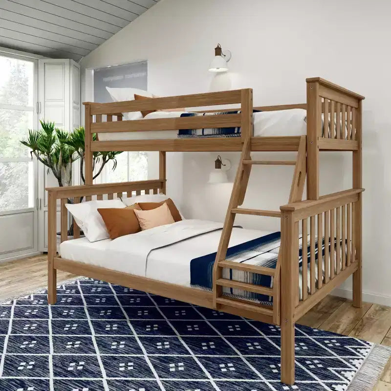 Lit superposé double en bois massif avec lit double en dessous, sans sommier tapissier requis