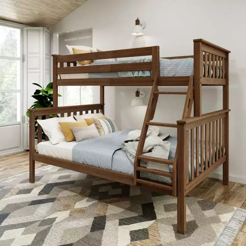 Lit superposé double en bois massif avec lit double en dessous, sans sommier tapissier requis