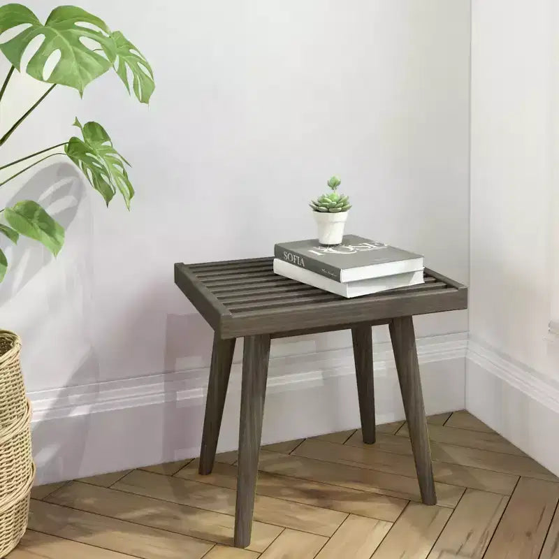 Banc d'entrée en bois massif du milieu du siècle, 48 cm