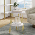 Nathan James Ashley White Round Marble End or Side Table with Brass Hairpin Legs and Storage Shelf