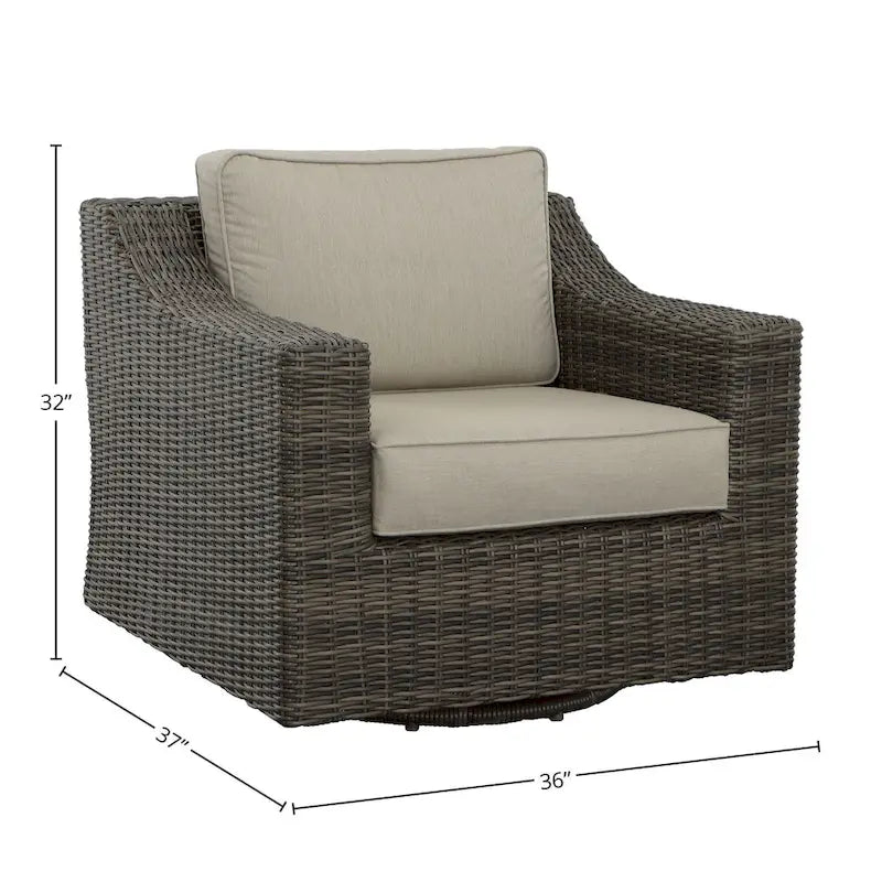 Fauteuil lounge pivotant en osier Jarrow, marron/gris