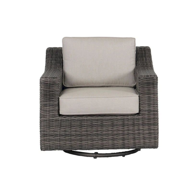 Fauteuil lounge pivotant en osier Jarrow, marron/gris