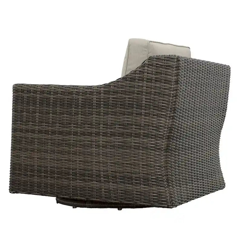 Fauteuil lounge pivotant en osier Jarrow, marron/gris