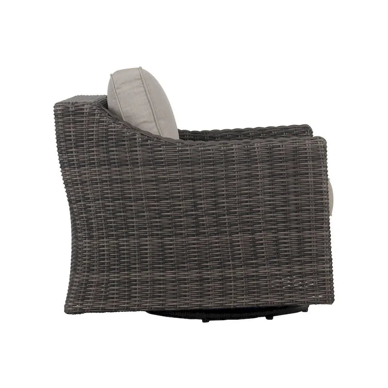 Fauteuil lounge pivotant en osier Jarrow, marron/gris