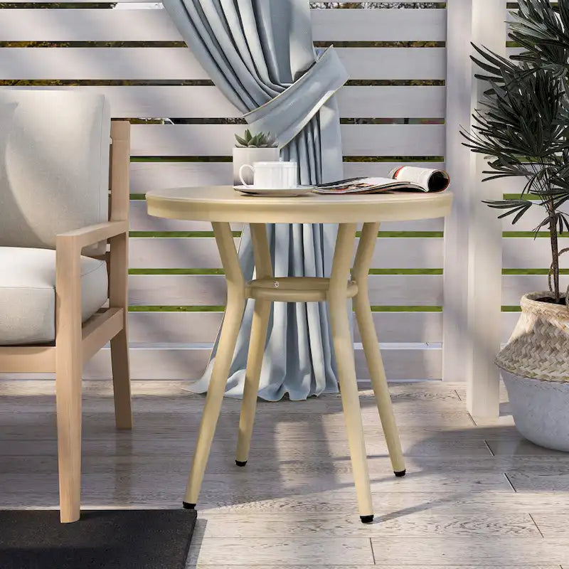 Table d'appoint ronde de patio en aluminium Ariel French Natural Tone de 22 pouces par Furniture of America