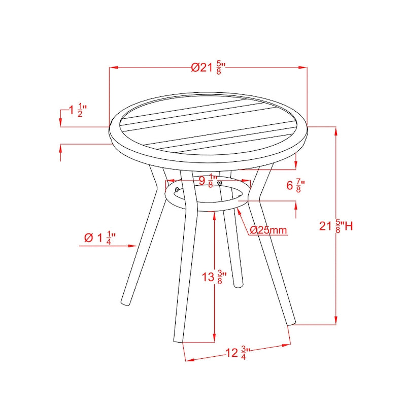 Table d'appoint ronde de patio en aluminium Ariel French Natural Tone de 22 pouces par Furniture of America