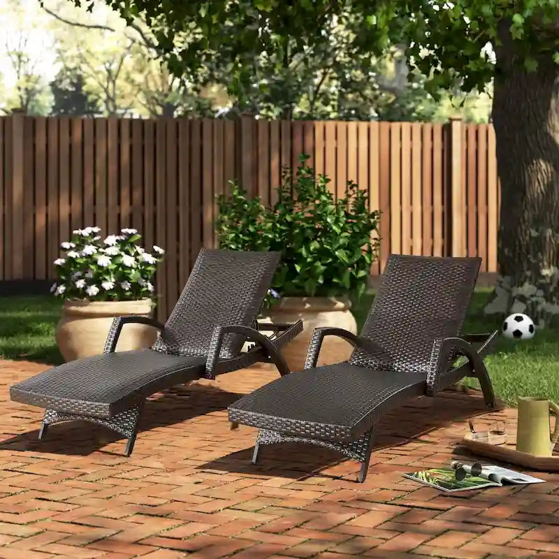 Chaises longues d'extérieur en aluminium tissé rembourré (lot de 2) - Ne rouille pas