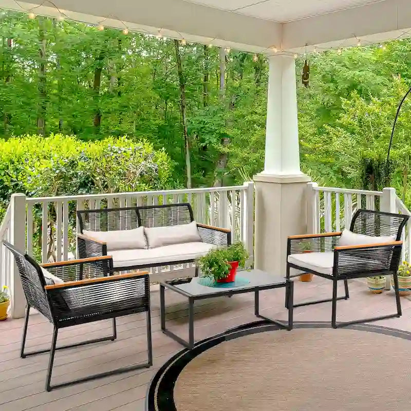 Outdoor 4-Piece Wicker Sectional Sofa Set with Cushions