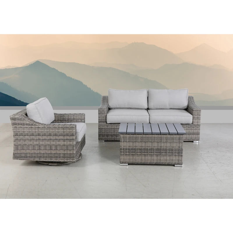 Ensemble de 4 fauteuils pivotants à bascule gris avec coussins