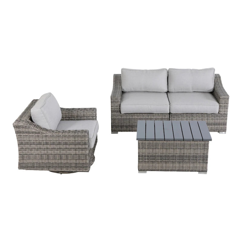 Ensemble de 4 fauteuils pivotants à bascule gris avec coussins