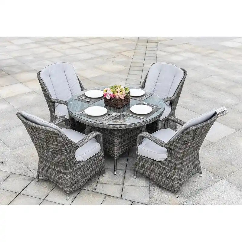 5-pieces Patio Wicker Round Dining Set with 4 Armchairs