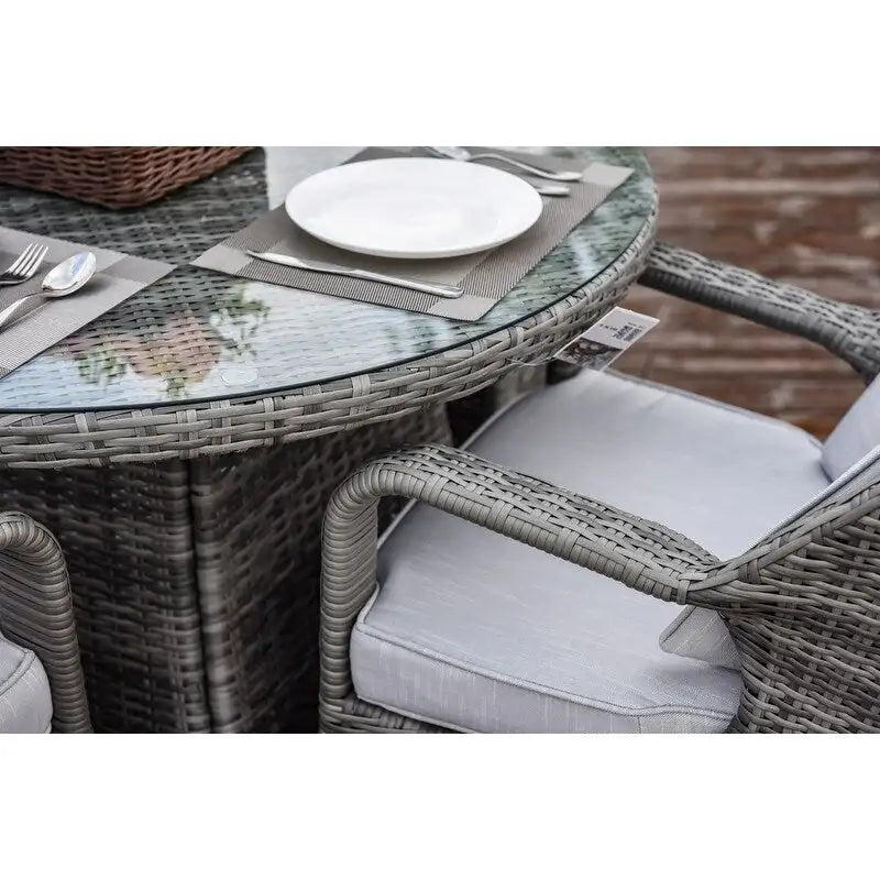 Ensemble de salle à manger rond en osier 5 pièces avec 4 fauteuils pour patio