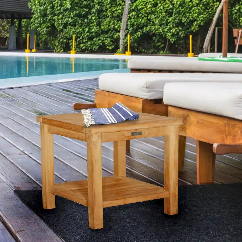 Table d'appoint d'extérieur en teck Panama avec étagère, grande