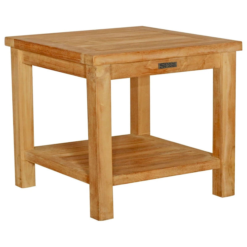 Table d'appoint d'extérieur en teck Panama avec étagère, grande