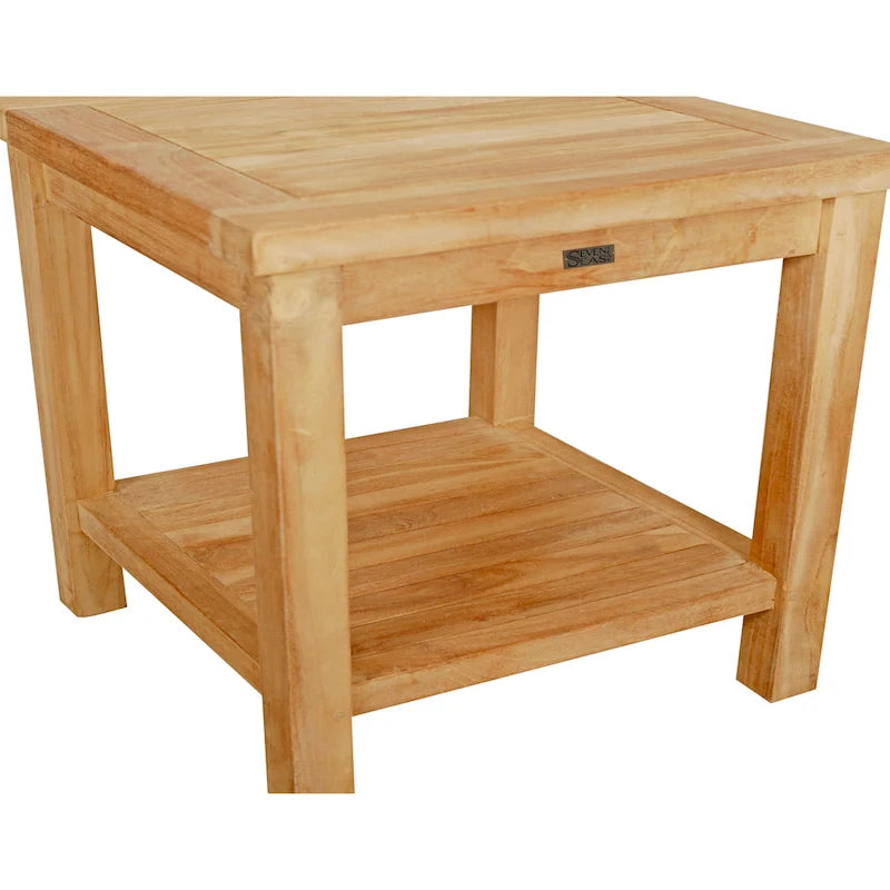 Table d'appoint d'extérieur en teck Panama avec étagère, grande