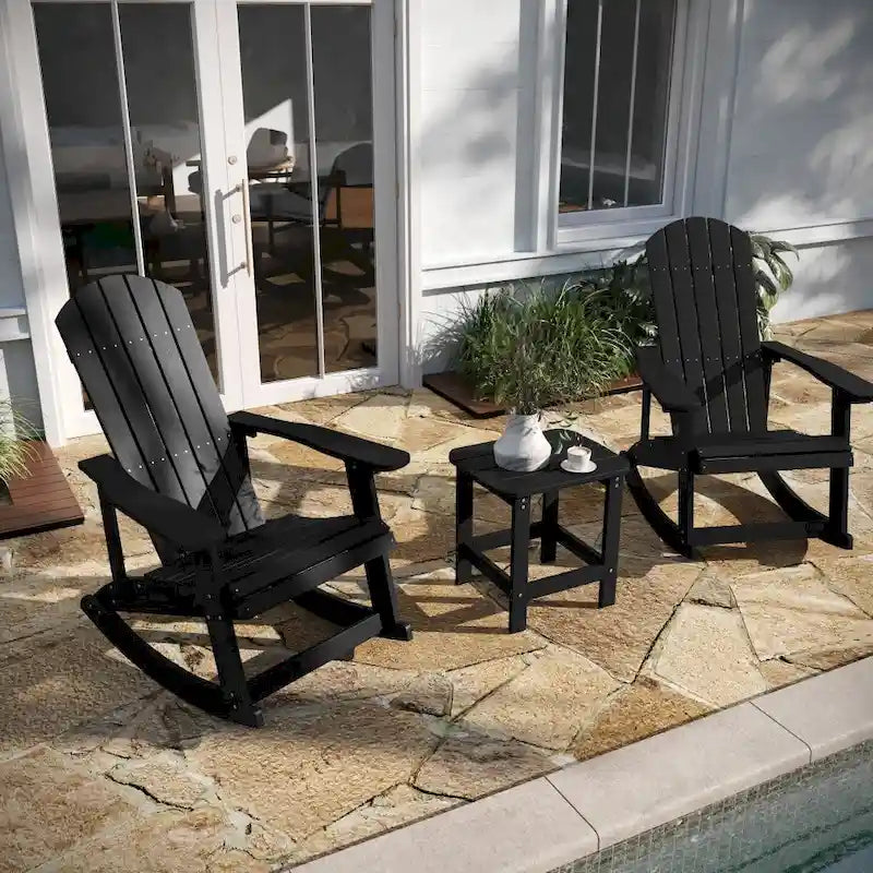 Ensemble de 2 chaises berçantes Adirondack en résine avec 1 table d'appoint