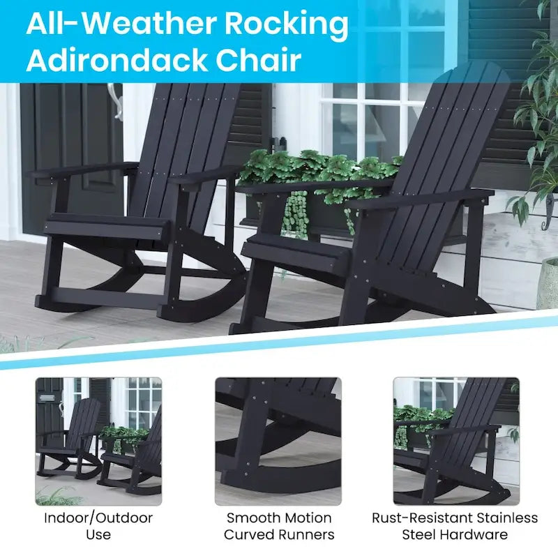 Ensemble de 2 chaises berçantes Adirondack en résine avec 1 table d'appoint
