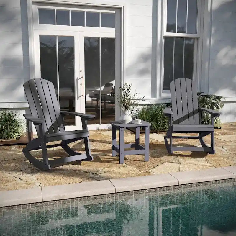 Ensemble de 2 chaises berçantes Adirondack en résine avec 1 table d'appoint
