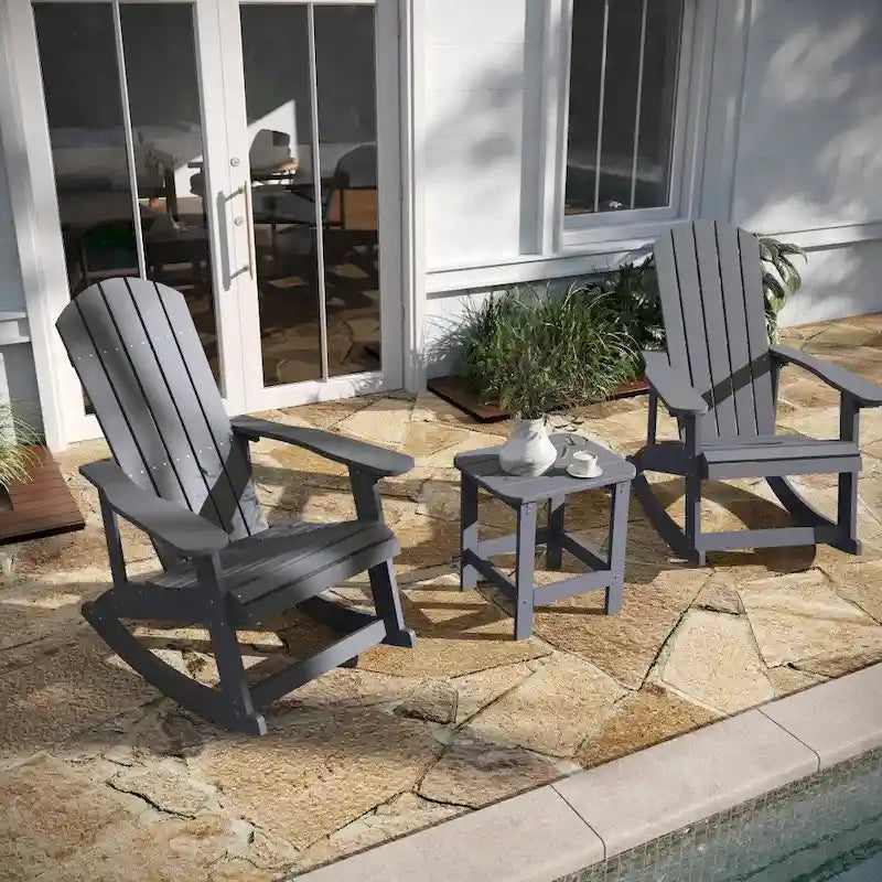 Ensemble de 2 chaises berçantes Adirondack en résine avec 1 table d'appoint